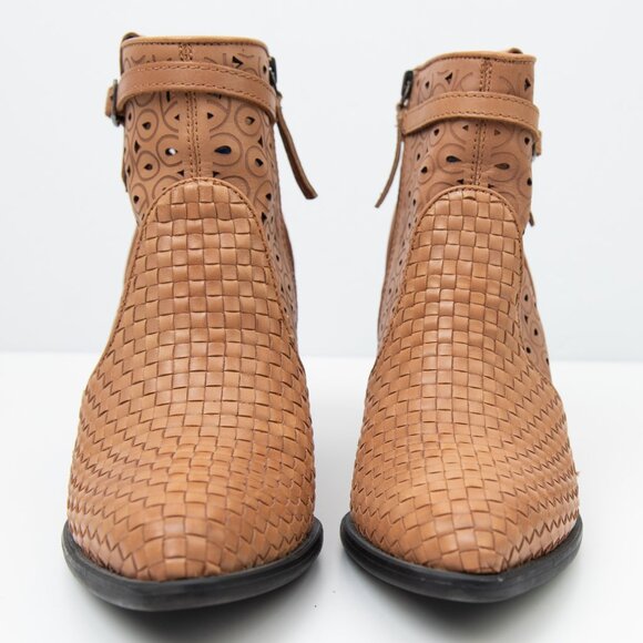 Dingo Be Famous Western Bootie Leather Boots Cutout Basket Weave Tan Size 10 - Picture 4 of 8